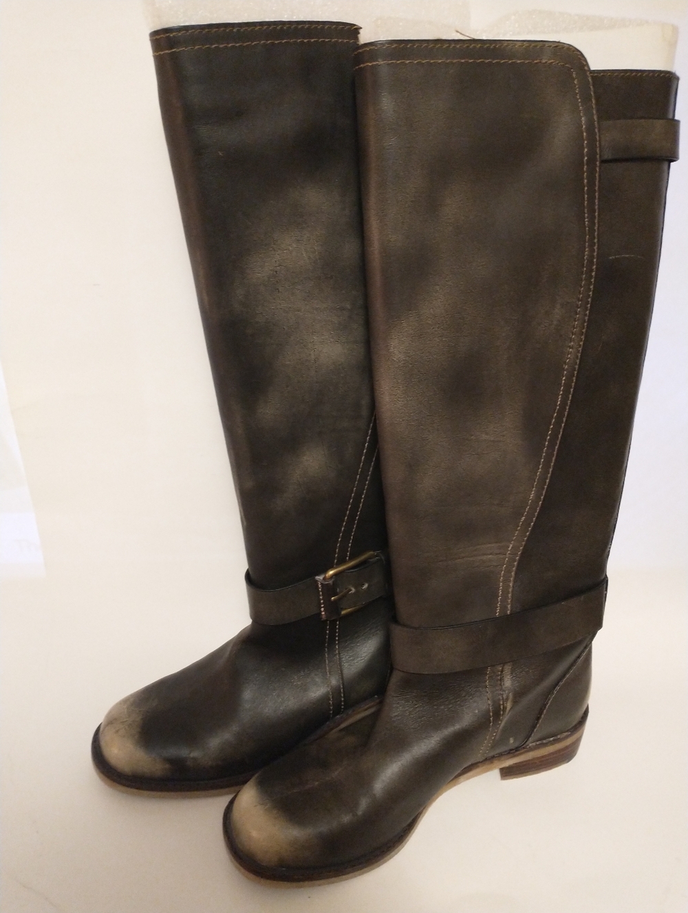 Lucky Brand Distressed Leather Boots Dark Brown Riding Pull-On Tall Western 8 M